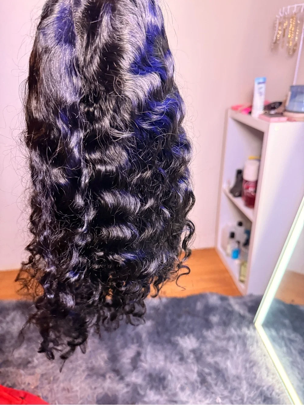 Natural Wave Black Wig with Subtle Purple Highlights - Women Hair